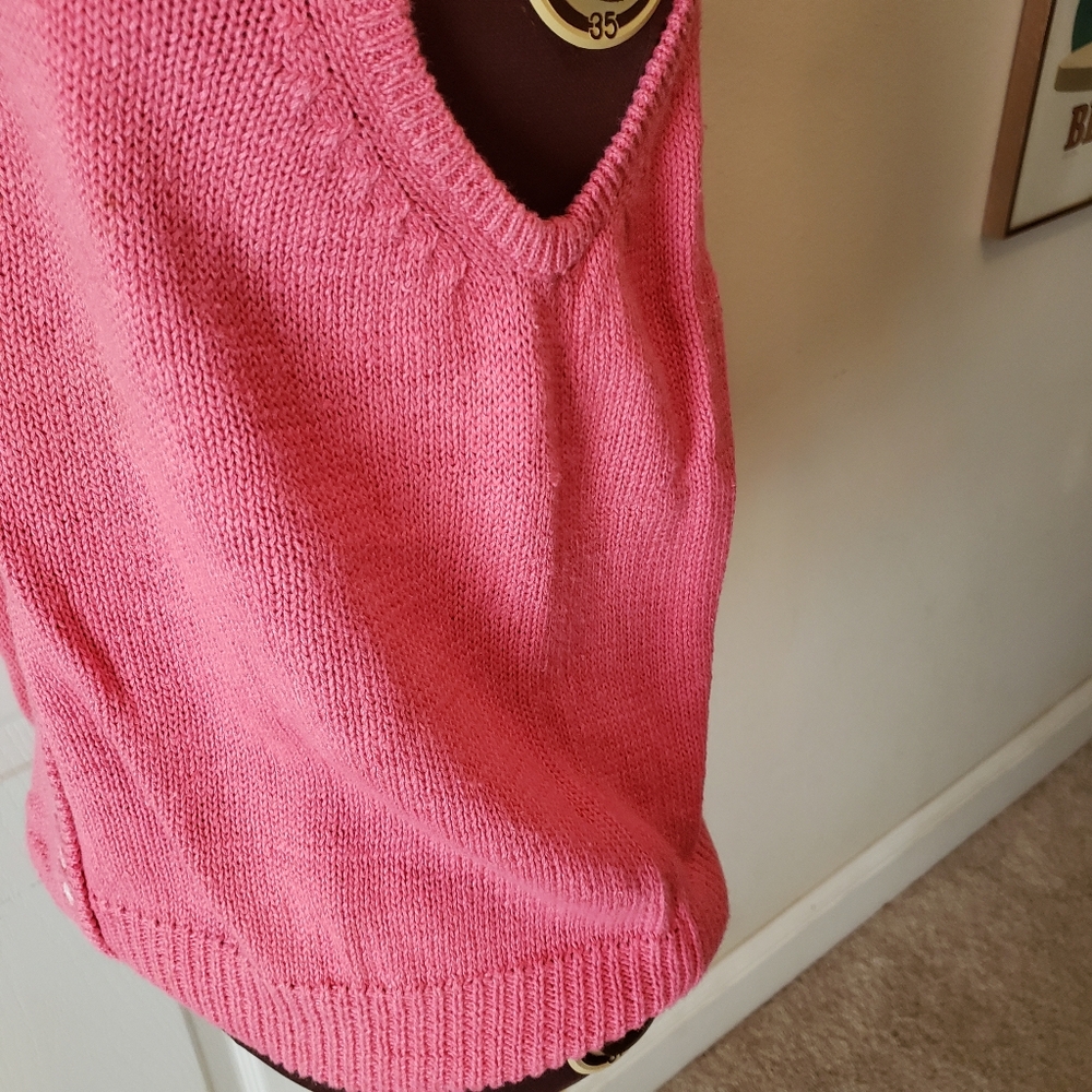 Pink Sleeveless Cotton Cardigan Vest with White Buttons - Picture 6 of 6